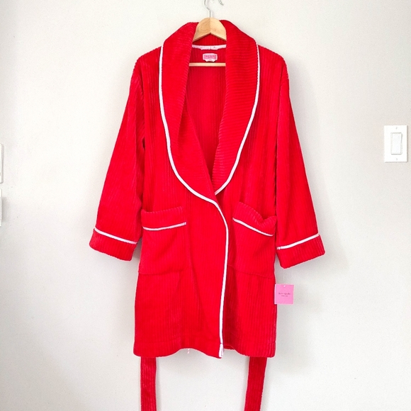 NWT Kate Spade New York Chenille Robe Fuzzy Red Size XS Small - Picture 7 of 15